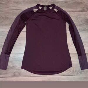 Calia Size Small Long Sleeved Sheer Mixed Media Cutout Athletic Shirt Purple